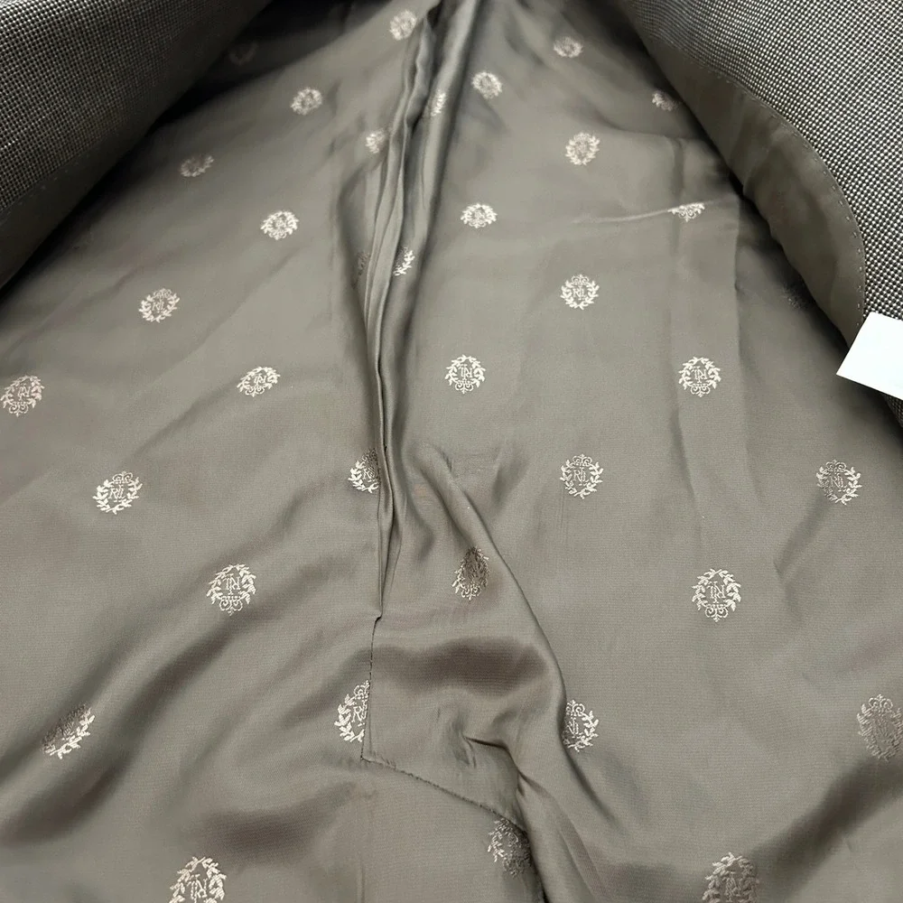 Lauren‎ Ralph Lauren Blazer 42R Brown Silk Wool Houndstooth Sport Coat